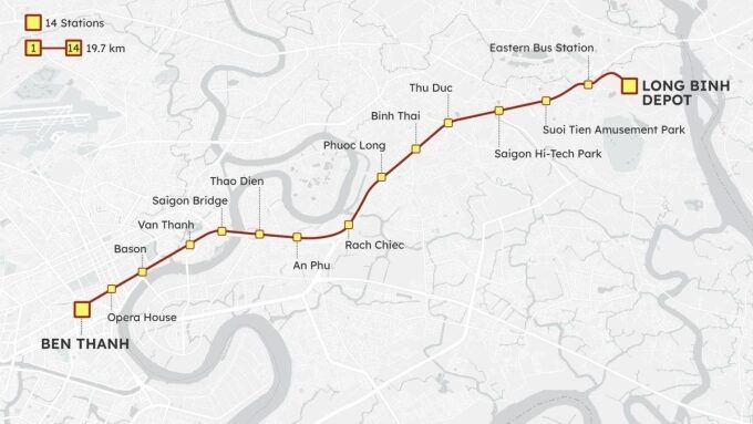 VnExpress「First HCMC metro line to open in July 2024」マップ