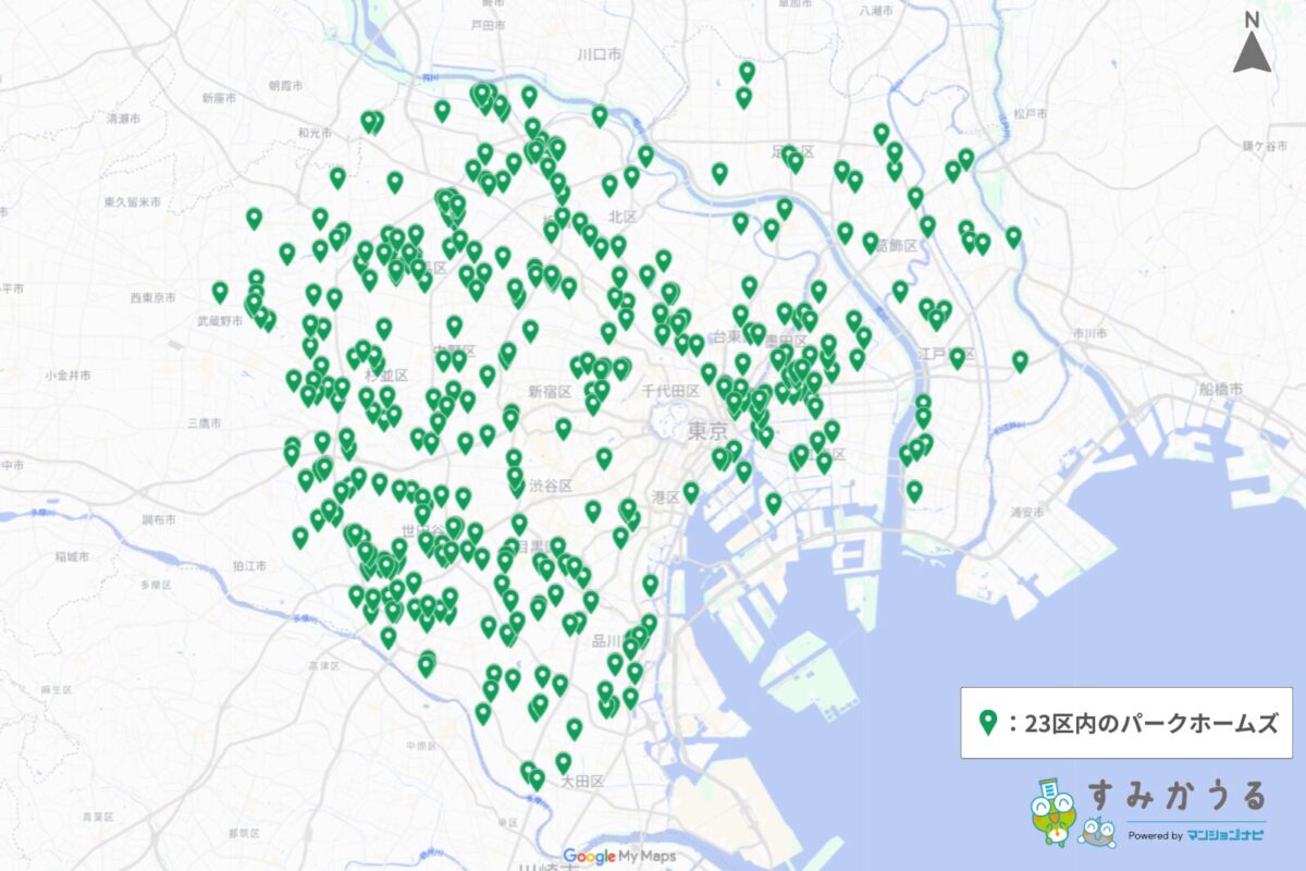 東京都23区内のパークホームズ所在地をまとめた地図