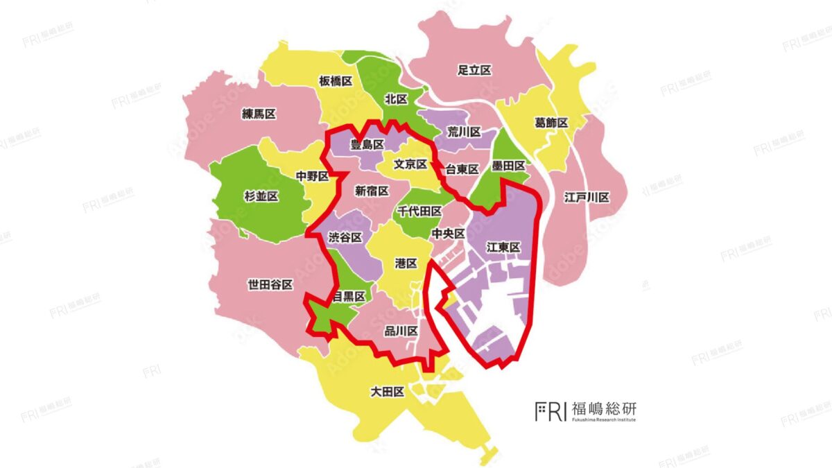 価格高騰が顕著な東京23区の新都心圏エリア分布図