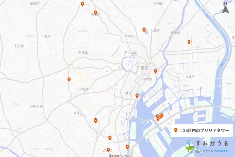 図3：23区内のブリリアタワー所在地（2026年3月 マンションナビ調べ）