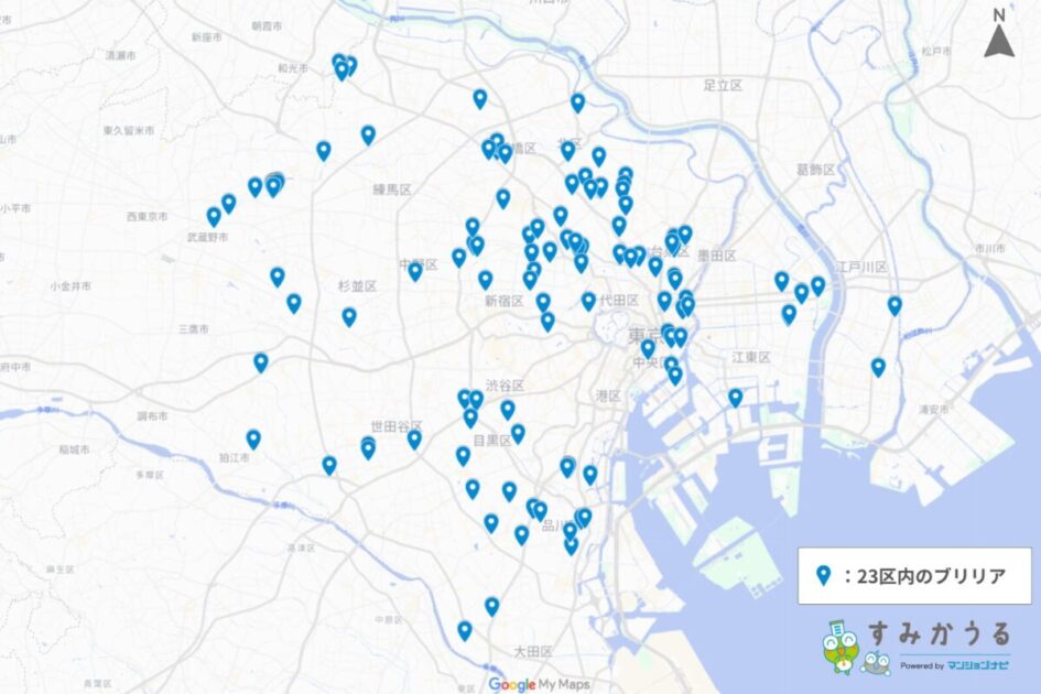 図2：23区内のブリリア所在地（2026年3月 マンションナビ調べ）